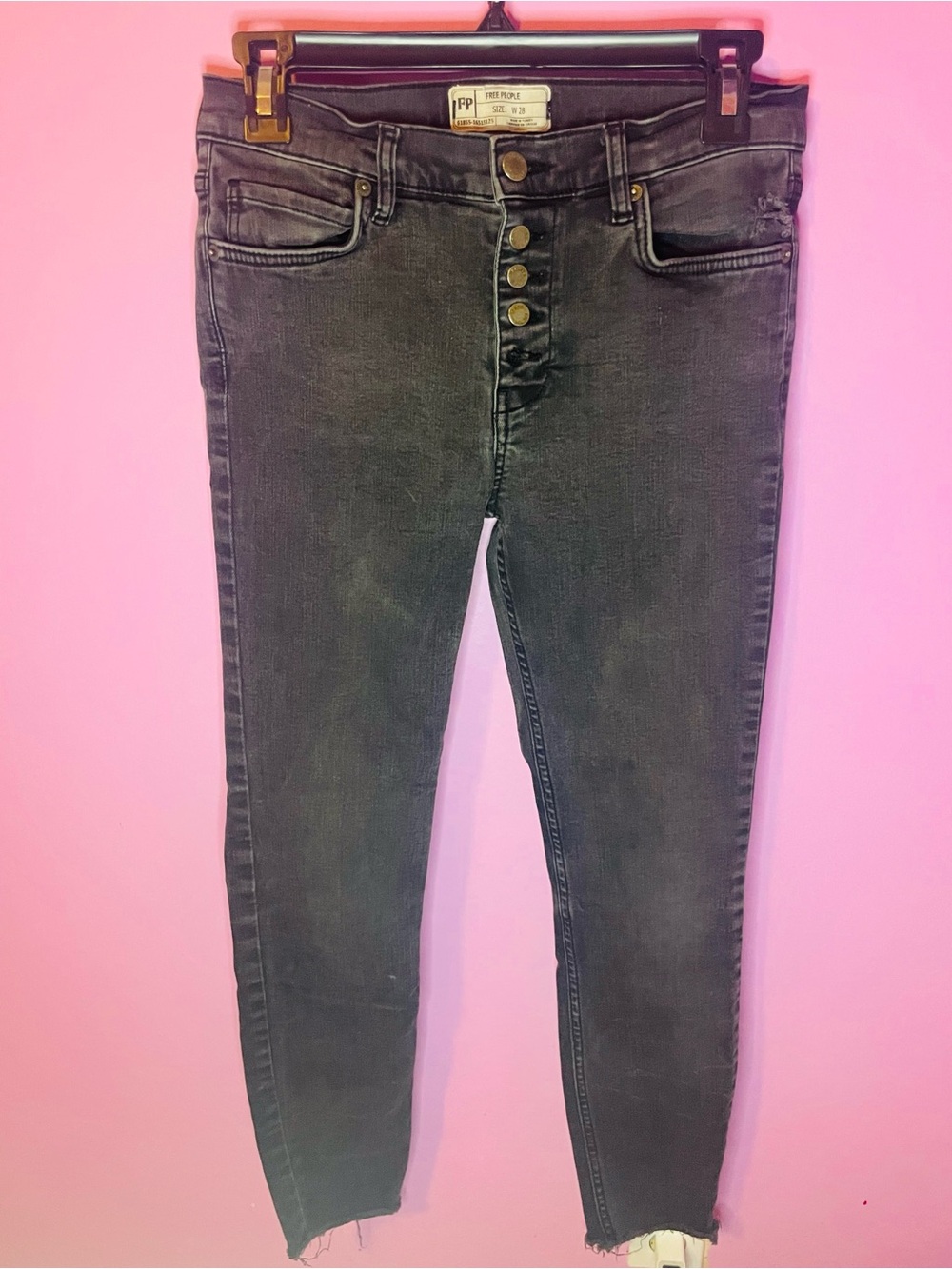 Free People Black High-Rise Skinny Button-Fly Jeans